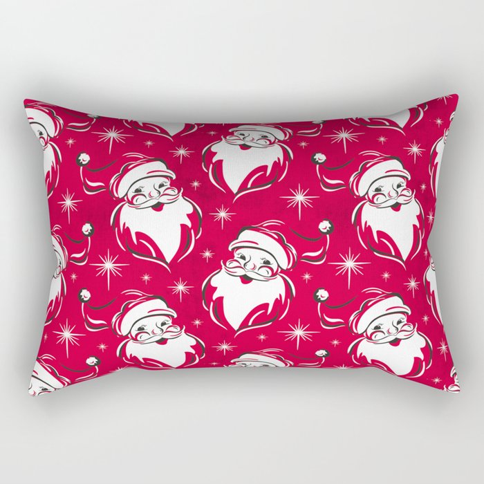 'Tis The Season Retro Santa Red White Pattern Rectangular Pillow Gallery Image 2