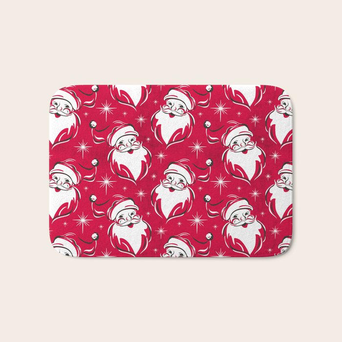 'Tis The Season Retro Santa Red White Pattern Bath Mat Gallery Image 1