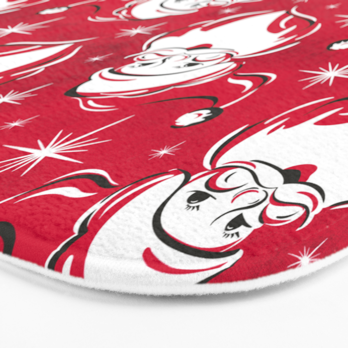 'Tis The Season Retro Santa Red White Pattern Bath Mat Gallery Image 3