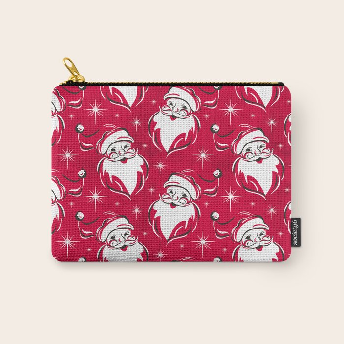 'Tis The Season Retro Santa Red White Pattern Carry All Pouch Gallery Image 1