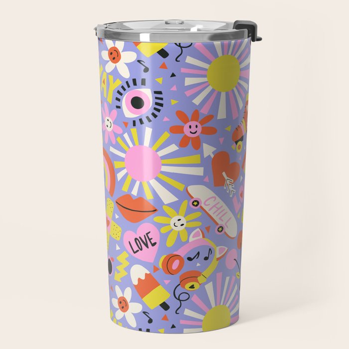 Tweenager Life Happy 90s Roller Skates Retro Positivity Pattern Travel Mug Gallery Image 2