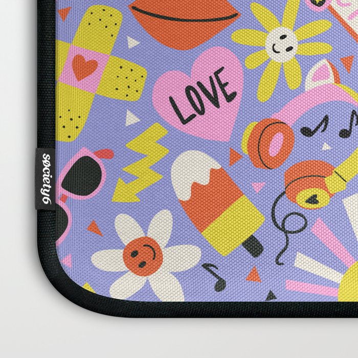 Tweenager Life Happy 90s Roller Skates Retro Positivity Pattern Laptop Sleeve Gallery Image 3