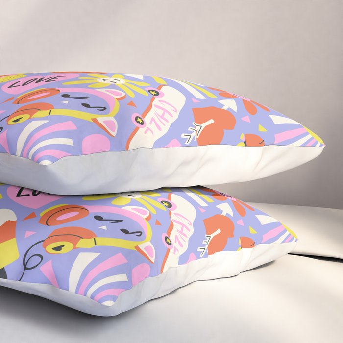 Tweenager Life Happy 90s Roller Skates Retro Positivity Pattern Pillow Sham Gallery Image 3