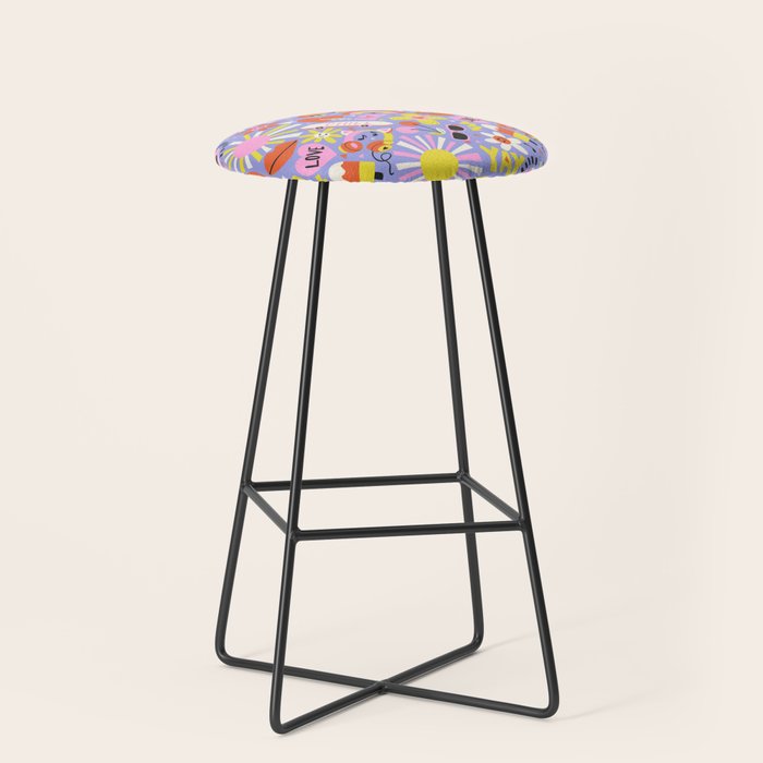 Tweenager Life Happy 90s Roller Skates Retro Positivity Pattern Stool Gallery Image 1