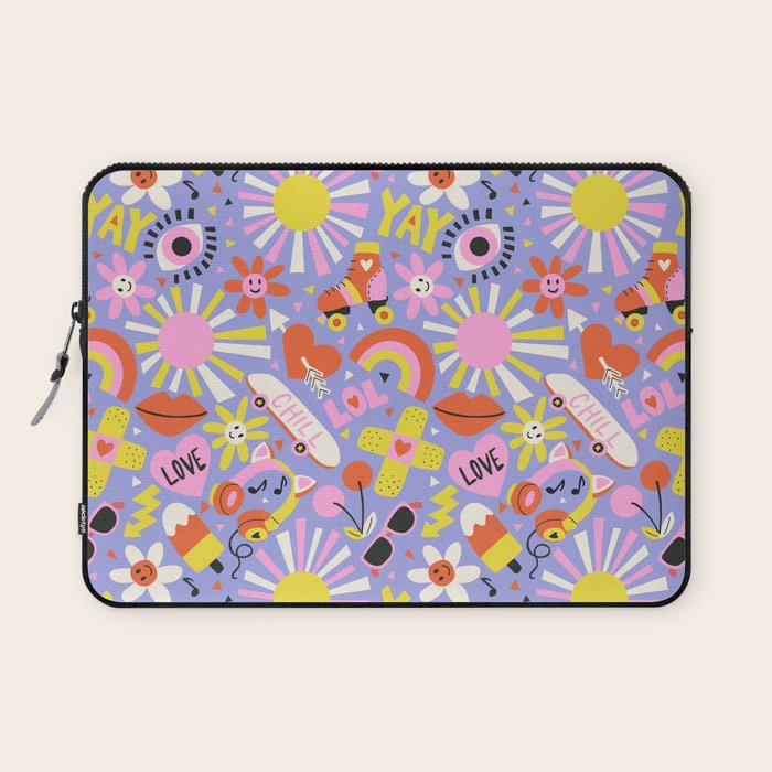 Tweenager Life Happy 90s Roller Skates Retro Positivity Pattern Laptop Sleeve Gallery Image 1