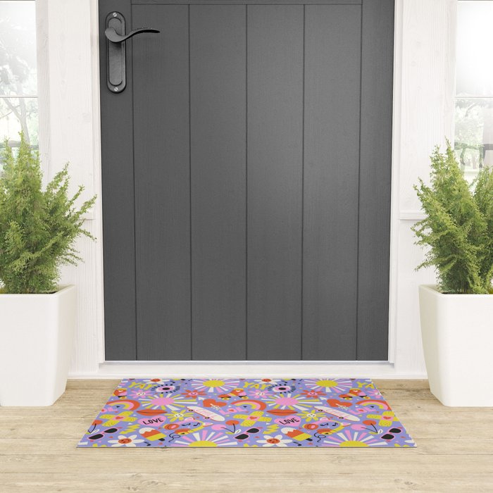 Tweenager Life Happy 90s Roller Skates Retro Positivity Pattern Welcome Mat Gallery Image 3