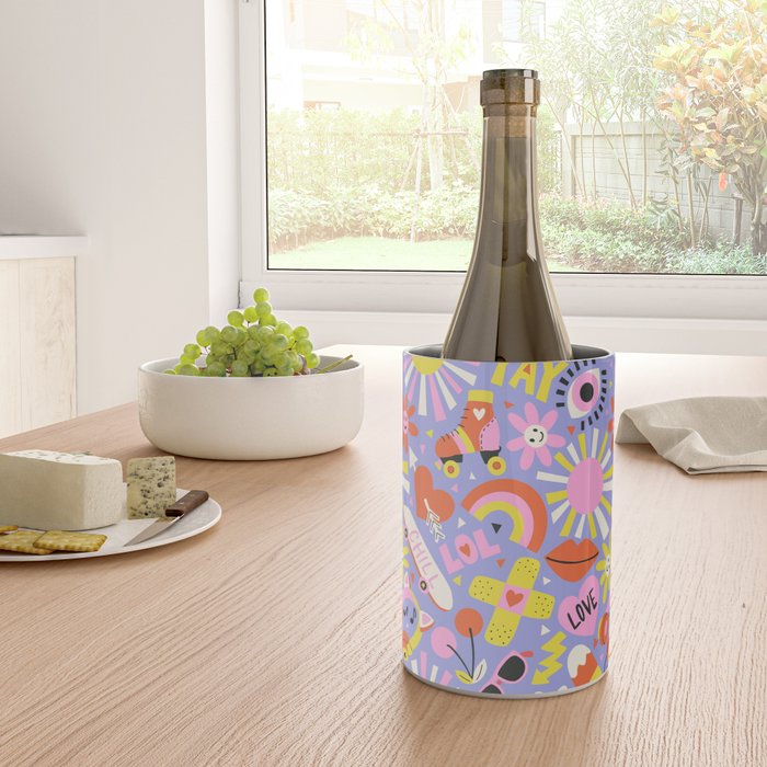 Tweenager Life Happy 90s Roller Skates Retro Positivity Pattern Wine Chiller Gallery Image 4