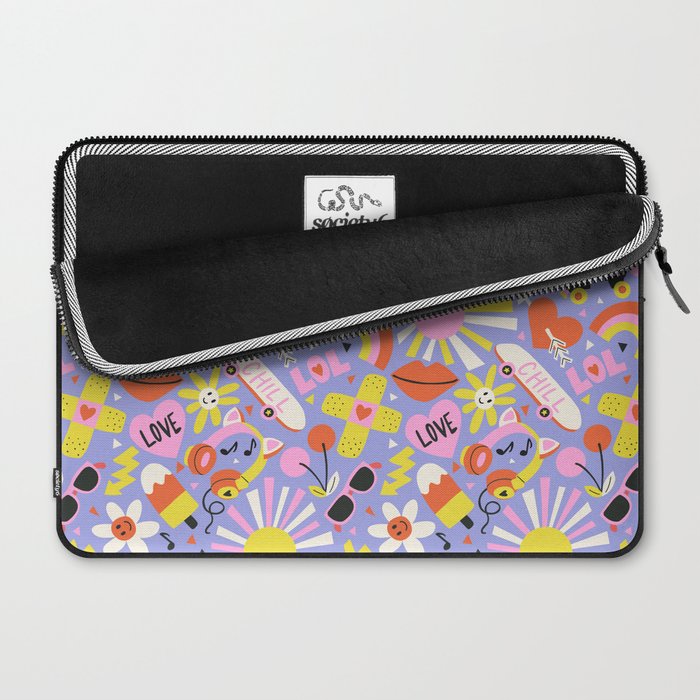 Tweenager Life Happy 90s Roller Skates Retro Positivity Pattern Laptop Sleeve Gallery Image 2