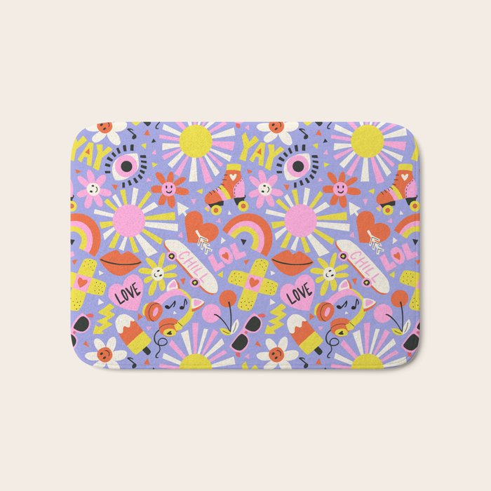 Tweenager Life Happy 90s Roller Skates Retro Positivity Pattern Bath Mat Gallery Image 1