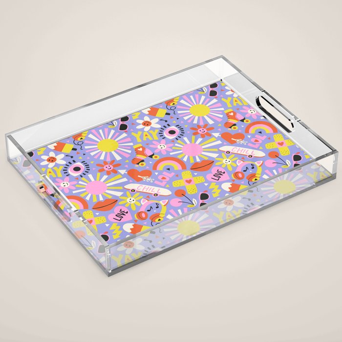 Tweenager Life Happy 90s Roller Skates Retro Positivity Pattern Acrylic Tray Gallery Image 1