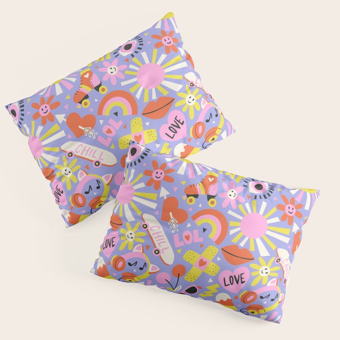 Tweenager Life Happy 90s Roller Skates Retro Positivity Pattern Pillow Sham Gallery Image 3