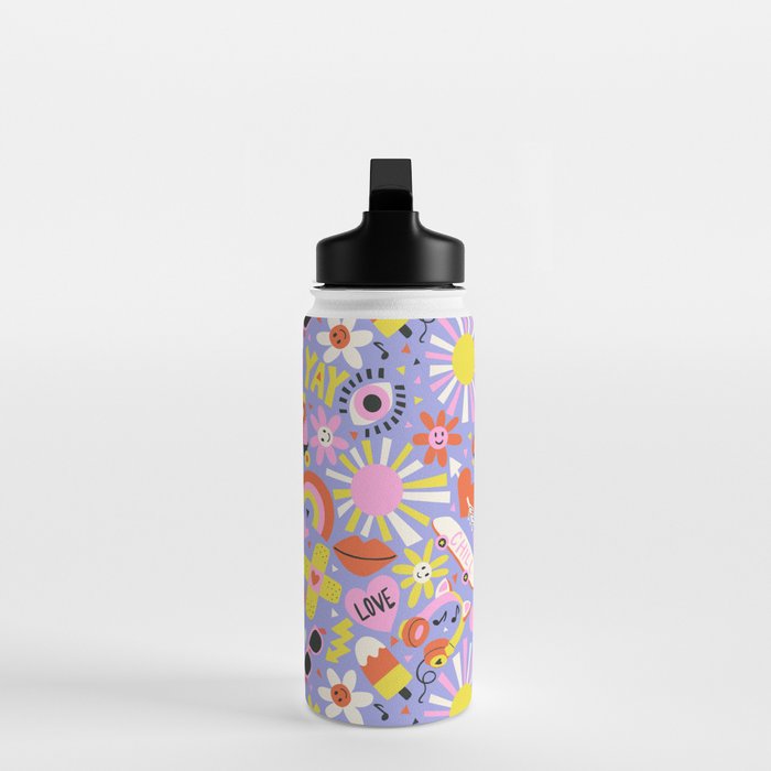 Tweenager Life Happy 90s Roller Skates Retro Positivity Pattern Water Bottle Gallery Image 3