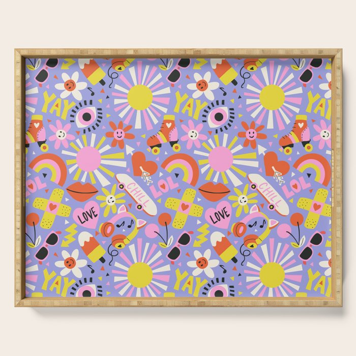 Tweenager Life Happy 90s Roller Skates Retro Positivity Pattern Serving Tray Gallery Image 1