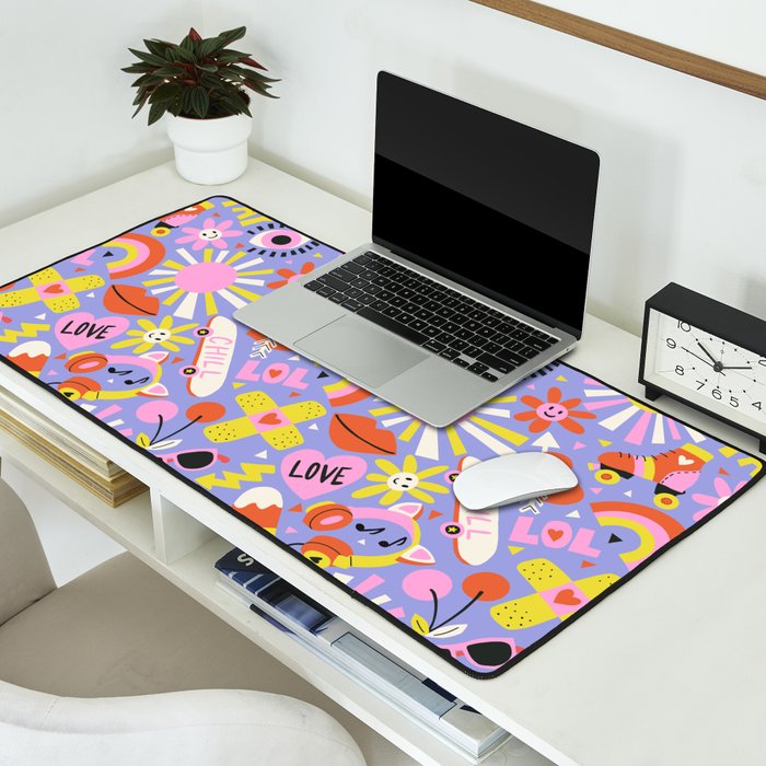 Tweenager Life Happy 90s Roller Skates Retro Positivity Pattern Desk Mat Gallery Image 2