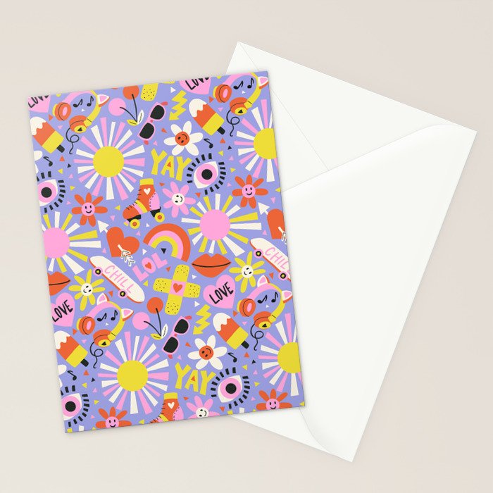 Tweenager Life Happy 90s Roller Skates Retro Positivity Pattern Stationery Card Gallery Image 2