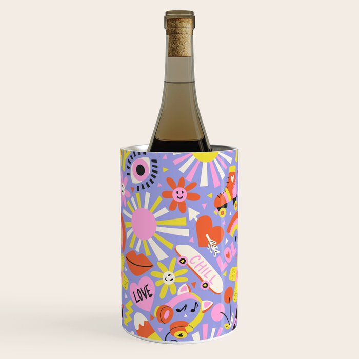 Tweenager Life Happy 90s Roller Skates Retro Positivity Pattern Wine Chiller Gallery Image 3