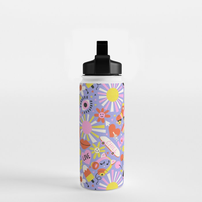 Tweenager Life Happy 90s Roller Skates Retro Positivity Pattern Water Bottle Gallery Image 2