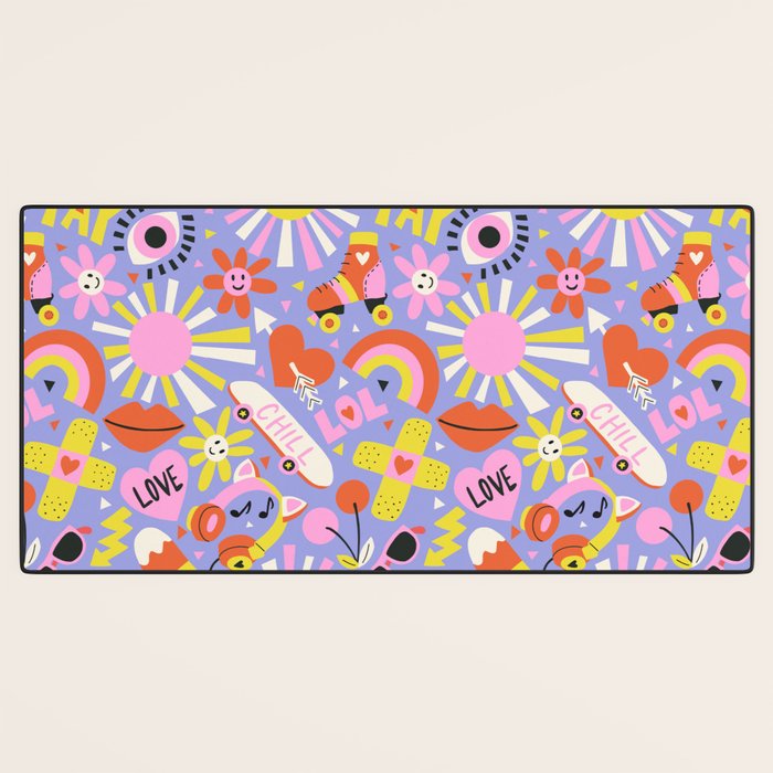 Tweenager Life Happy 90s Roller Skates Retro Positivity Pattern Desk Mat Gallery Image 3