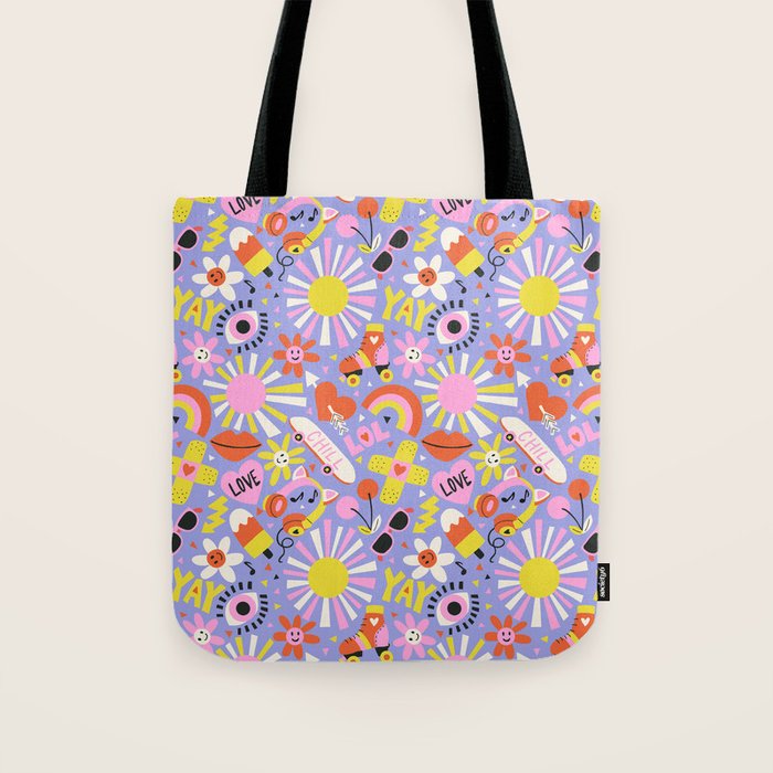 Tweenager Life Happy 90s Roller Skates Retro Positivity Pattern Tote Bag Gallery Image 1