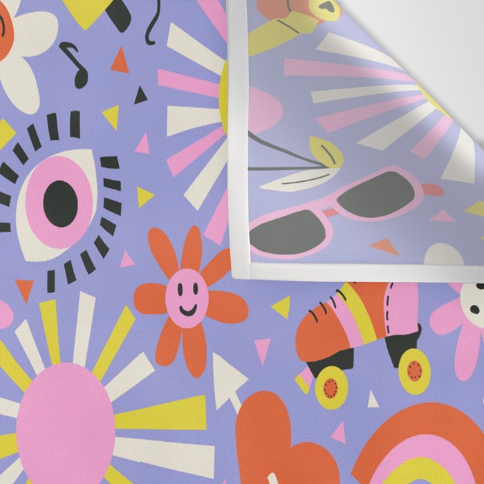 Tweenager Life Happy 90s Roller Skates Retro Positivity Pattern Wall Tapestry Gallery Image 3