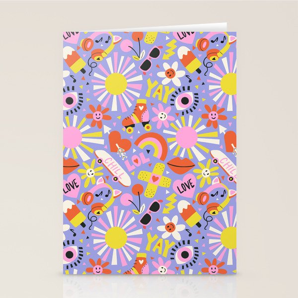 Tweenager Life Happy 90s Roller Skates Retro Positivity Pattern Stationery Card Gallery Image 2