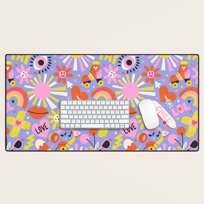 Tweenager Life Happy 90s Roller Skates Retro Positivity Pattern Desk Mat Gallery Image 1