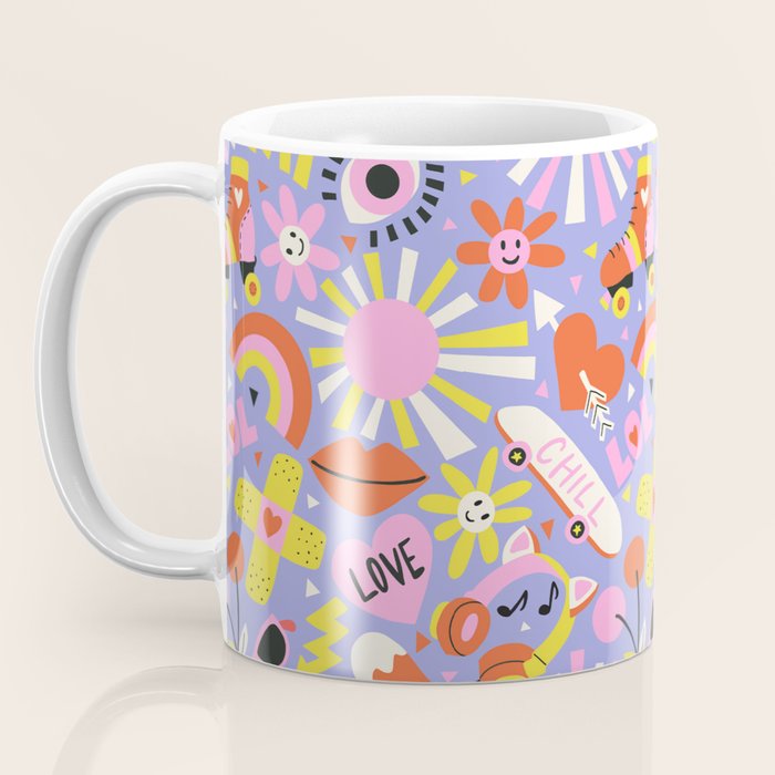 Tweenager Life Happy 90s Roller Skates Retro Positivity Pattern Coffee Mug Gallery Image 3