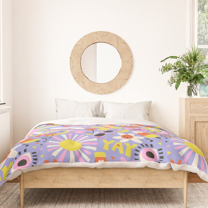 Tweenager Life Happy 90s Roller Skates Retro Positivity Pattern Duvet Cover Gallery Image 3