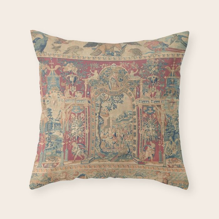 Antique Antwerp Grotesques Tapestry 16th Century  Throw Pillow Gallery Image 1