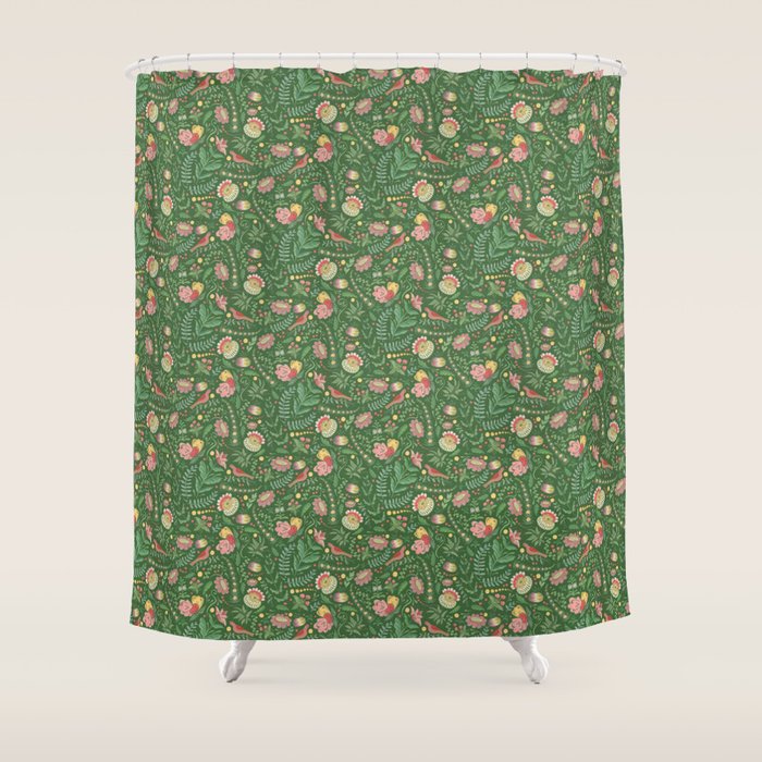 Swedish Floral - Green Shower Curtain Gallery Image 1