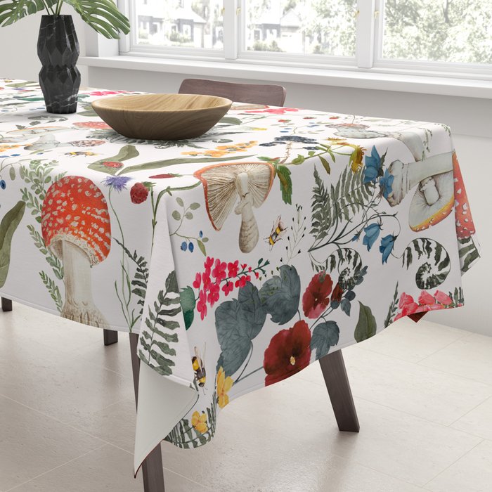 Watercolor Hand Drawn Mushroom Autumn Garden Tablecloth Gallery Image 3
