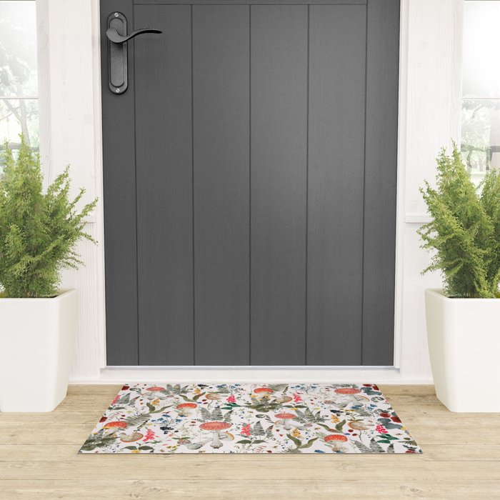 Watercolor Hand Drawn Mushroom Autumn Garden Welcome Mat Gallery Image 3
