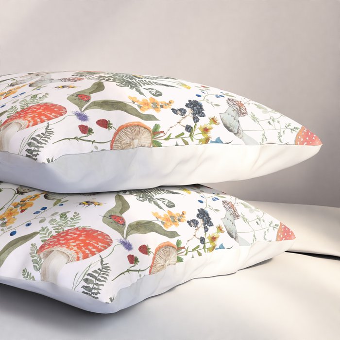 Watercolor Hand Drawn Mushroom Autumn Garden Pillow Sham Gallery Image 3