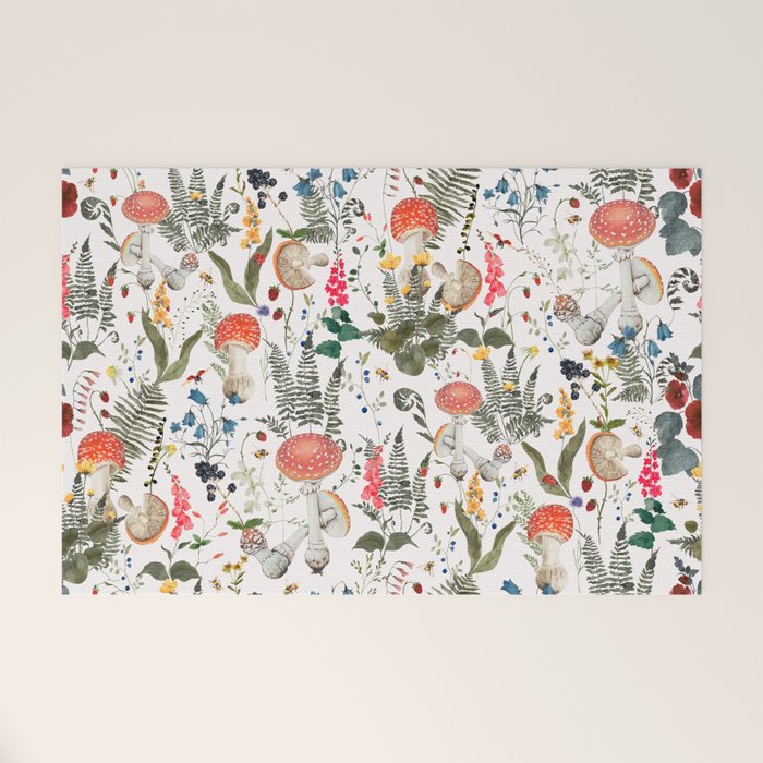 Watercolor Hand Drawn Mushroom Autumn Garden Welcome Mat Gallery Image 1