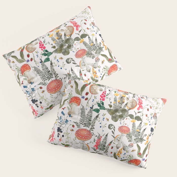 Watercolor Hand Drawn Mushroom Autumn Garden Pillow Sham Gallery Image 1