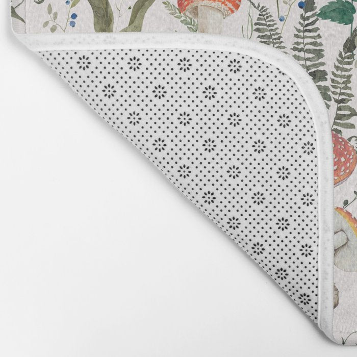 Watercolor Hand Drawn Mushroom Autumn Garden Bath Mat Gallery Image 2