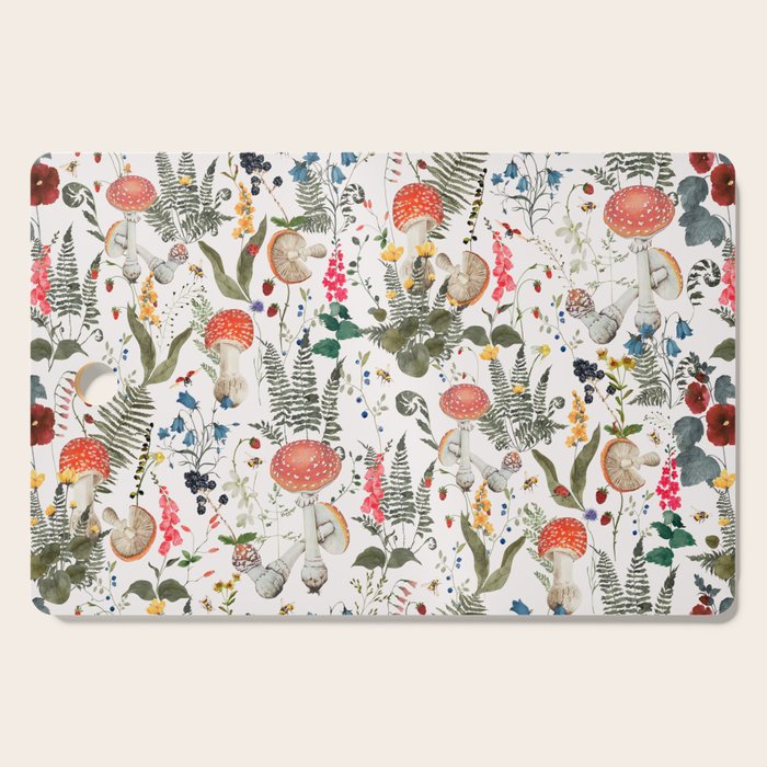 Watercolor Hand Drawn Mushroom Autumn Garden Cutting Board Gallery Image 1