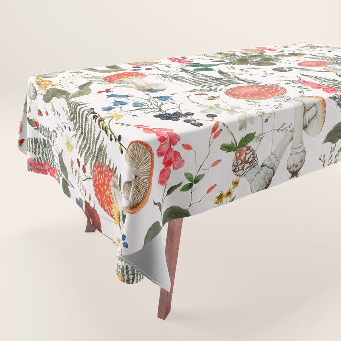 Watercolor Hand Drawn Mushroom Autumn Garden Tablecloth Gallery Image 1