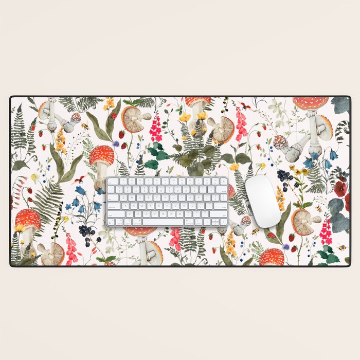 Watercolor Hand Drawn Mushroom Autumn Garden Desk Mat Gallery Image 1