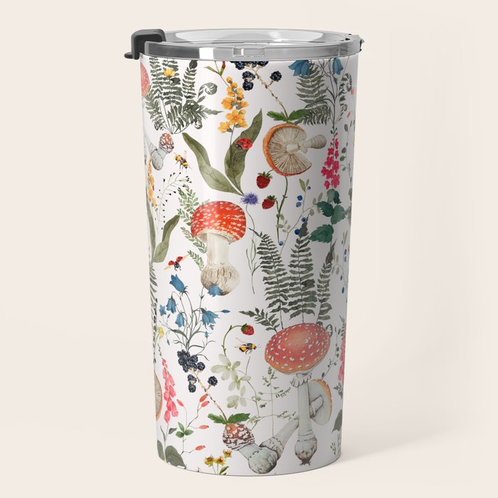 Watercolor Hand Drawn Mushroom Autumn Garden Travel Mug Gallery Image 3
