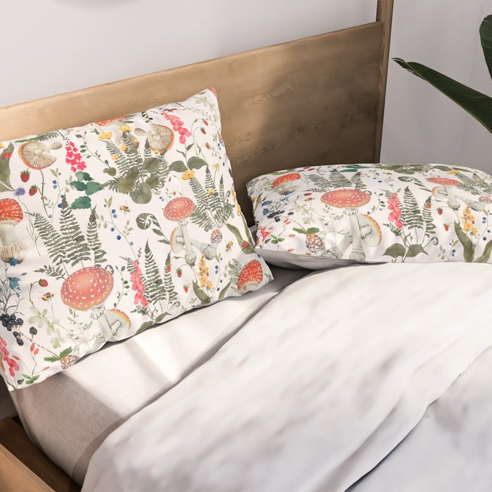 Watercolor Hand Drawn Mushroom Autumn Garden Pillow Sham Gallery Image 2