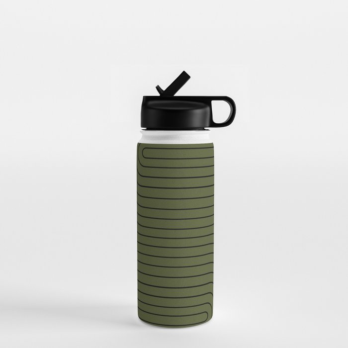 Minimal Line Curvature XVIII Dark Green Mid Century Modern Arch Abstract Water Bottle Gallery Image 1