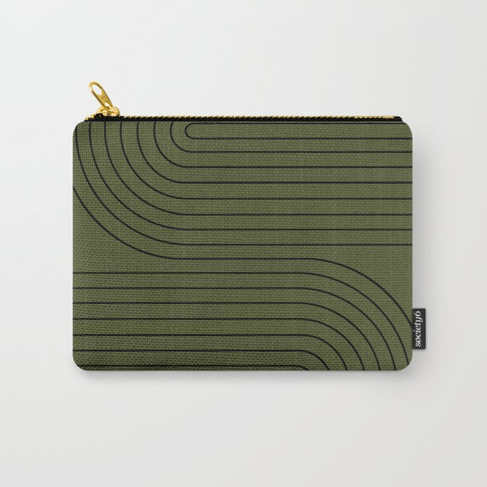 Minimal Line Curvature XVIII Dark Green Mid Century Modern Arch Abstract Carry All Pouch Gallery Image 1