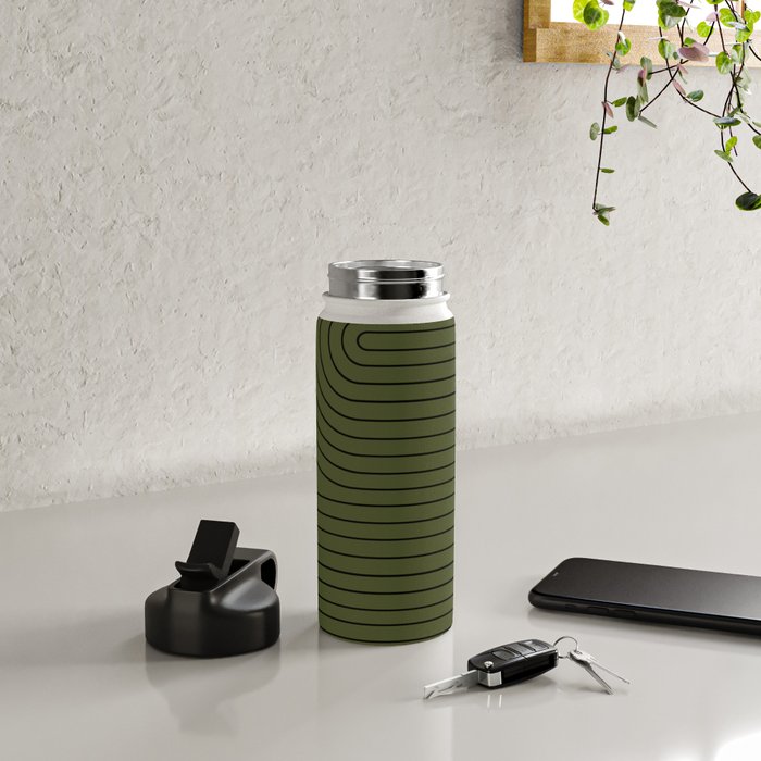 Minimal Line Curvature XVIII Dark Green Mid Century Modern Arch Abstract Water Bottle Gallery Image 4