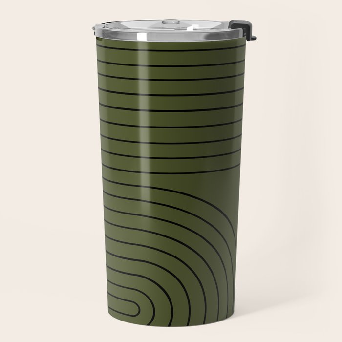 Minimal Line Curvature XVIII Dark Green Mid Century Modern Arch Abstract Travel Mug Gallery Image 2