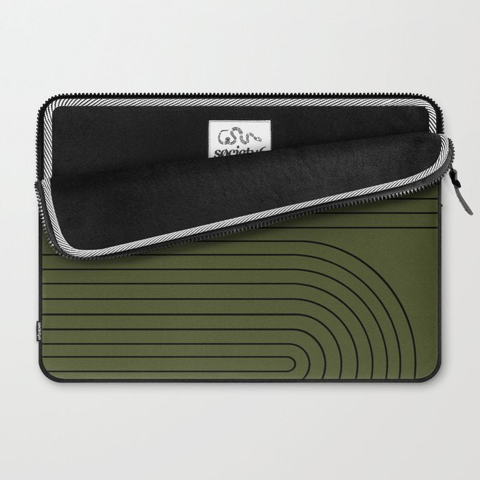 Minimal Line Curvature XVIII Dark Green Mid Century Modern Arch Abstract Laptop Sleeve Gallery Image 2