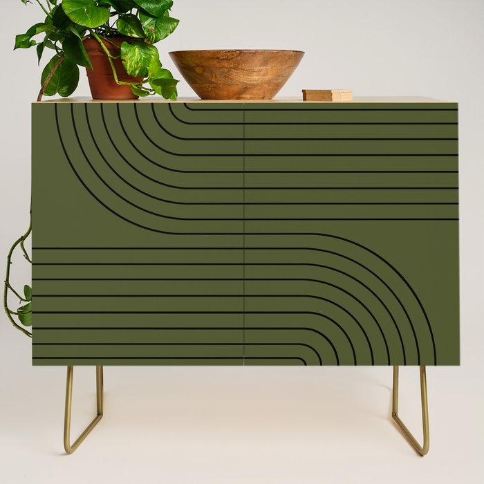 Minimal Line Curvature XVIII Dark Green Mid Century Modern Arch Abstract Credenza Gallery Image 1