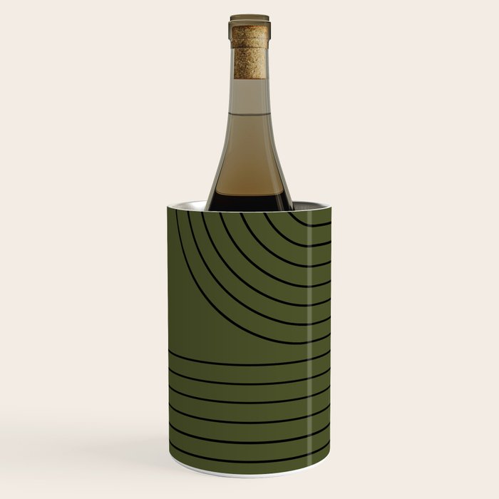 Minimal Line Curvature XVIII Dark Green Mid Century Modern Arch Abstract Wine Chiller Gallery Image 2