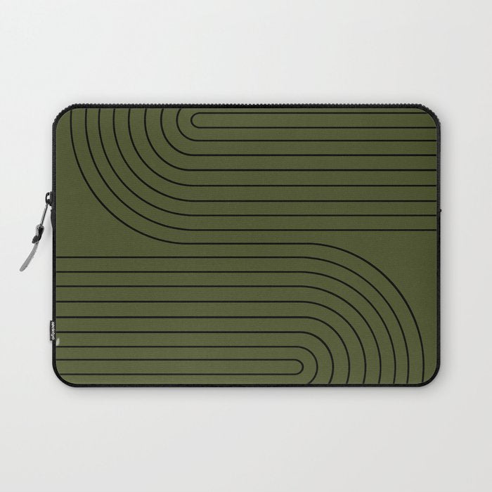 Minimal Line Curvature XVIII Dark Green Mid Century Modern Arch Abstract Laptop Sleeve Gallery Image 1