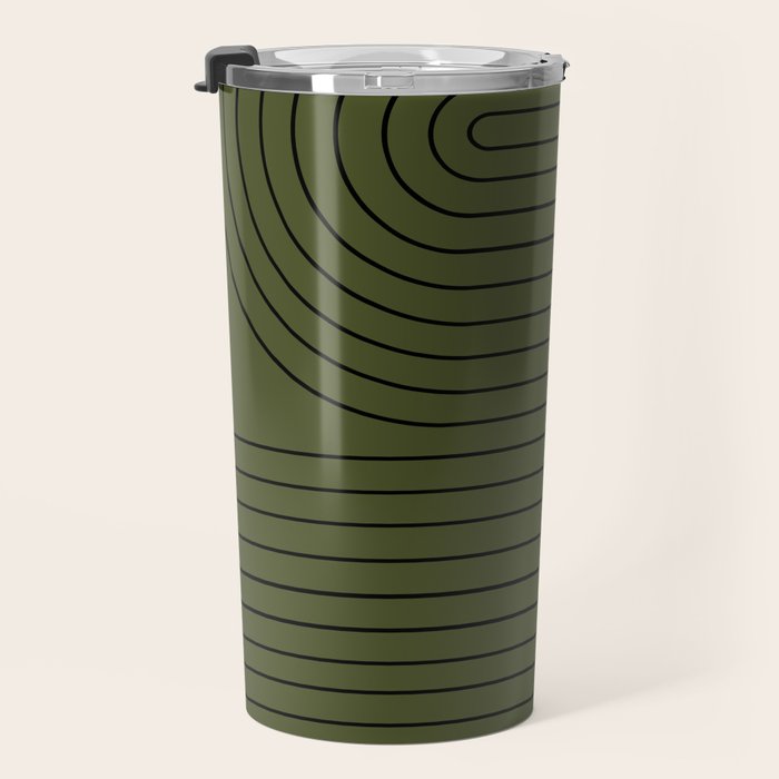 Minimal Line Curvature XVIII Dark Green Mid Century Modern Arch Abstract Travel Mug Gallery Image 3